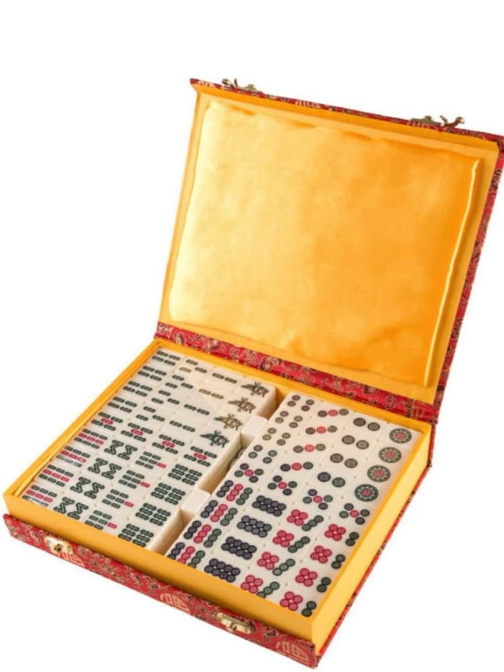 Mahjong Tile Set in Red Case with Yellow Interior
